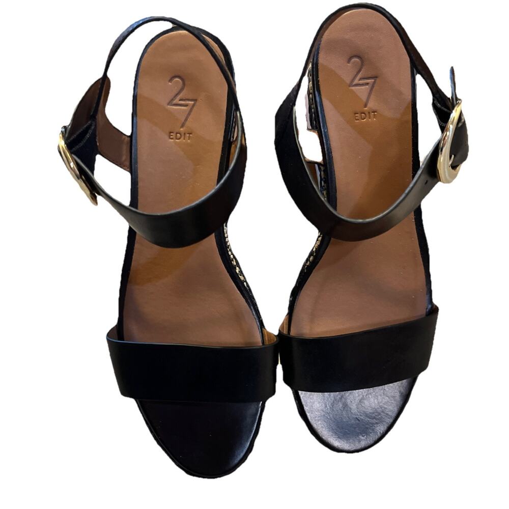 Naturalizer 27 EDIT Naturalizer Shoes Phyllis Black Leather Wedge Sandals 10